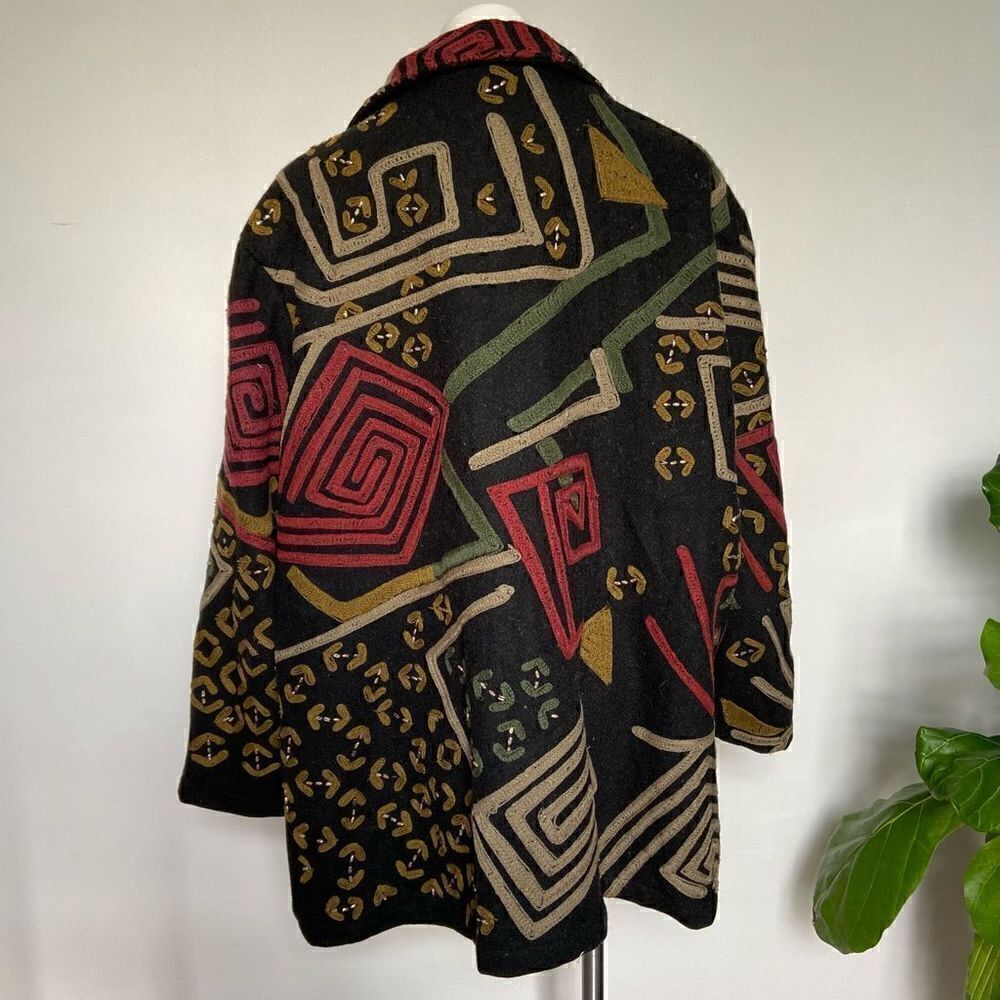 Vintage Wool Funky 80s Geometric beaded retro Jacket